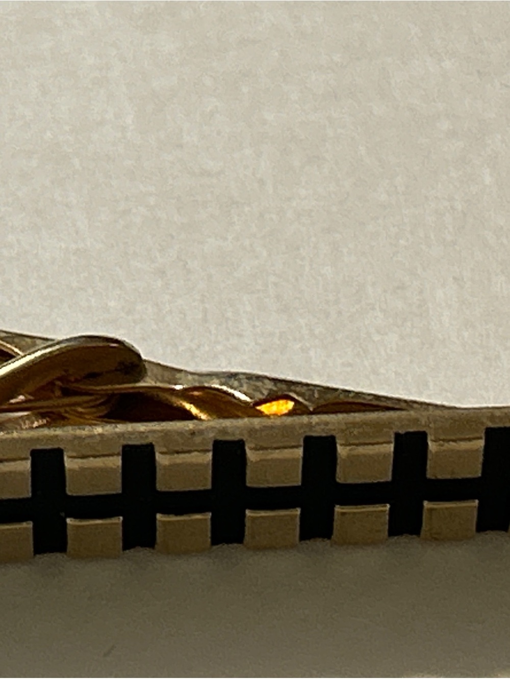 Vintage Swank Gold Tone Black Enamel Grid Geometric Tie Clip Bar Signed